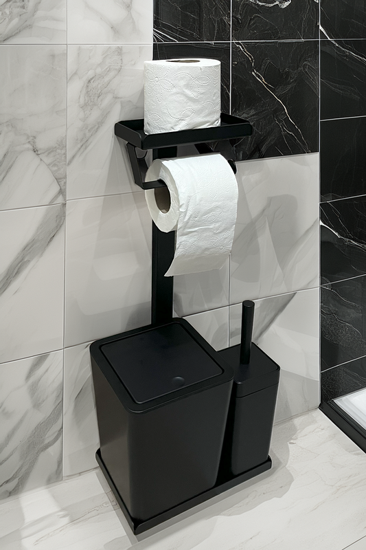 3'ü 1 Arada Banyo Seti Tuvalet Kağıtlık, Düz Çöp Kovası Ve Tuvalet Fırça Takımı