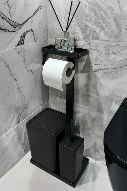 3'ü 1 Arada Banyo Seti Tuvalet Kağıtlık, Düz Çöp Kovası Ve Tuvalet Fırça Takımı