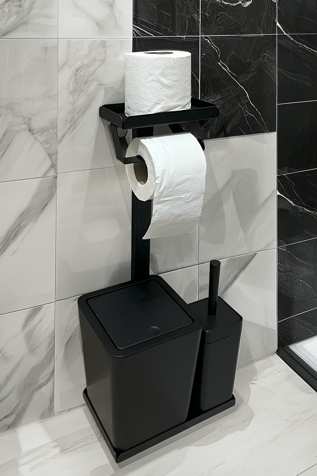 3'ü 1 Arada Banyo Seti Tuvalet Kağıtlık, Düz Çöp Kovası Ve Tuvalet Fırça Takımı