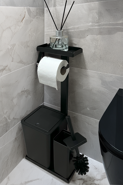 3'ü 1 Arada Banyo Seti Tuvalet Kağıtlık, Düz Çöp Kovası Ve Tuvalet Fırça Takımı