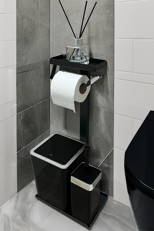 3'ü 1 Arada Banyo Seti Tuvalet Kağıtlık, Düz Çöp Kovası Ve Tuvalet Fırça Takımı