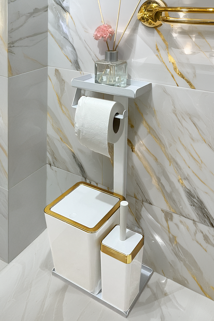 3'ü 1 Arada Banyo Seti Tuvalet Kağıtlık, Düz Çöp Kovası Ve Tuvalet Fırça Takımı