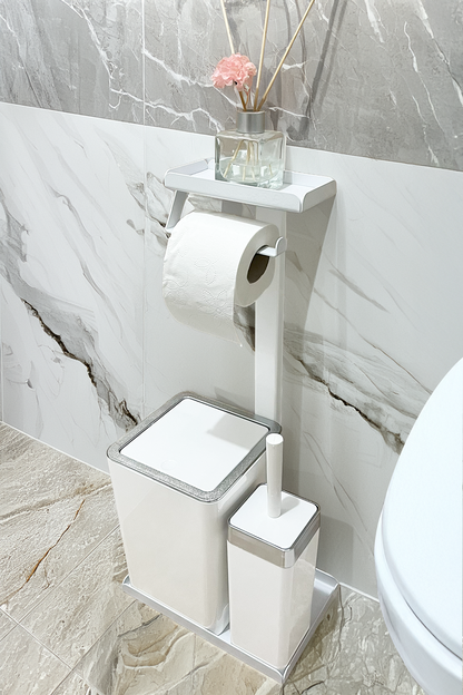 3'ü 1 Arada Banyo Seti Tuvalet Kağıtlık, Düz Çöp Kovası Ve Tuvalet Fırça Takımı