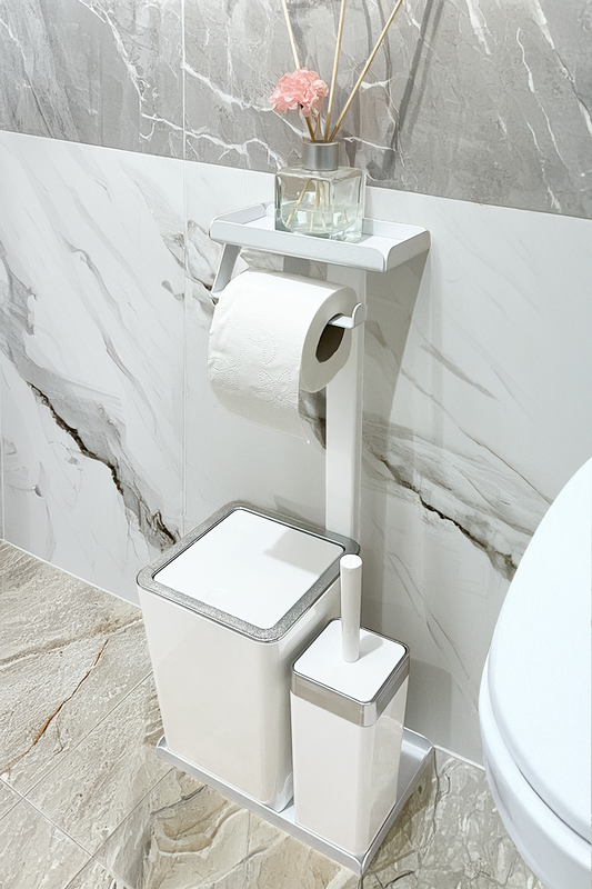 3'ü 1 Arada Banyo Seti Tuvalet Kağıtlık, Düz Çöp Kovası Ve Tuvalet Fırça Takımı