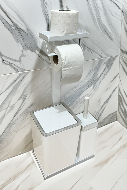 3'ü 1 Arada Banyo Seti Tuvalet Kağıtlık, Düz Çöp Kovası Ve Tuvalet Fırça Takımı