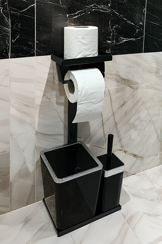 3'ü 1 Arada Banyo Seti Tuvalet Kağıtlık, Düz Çöp Kovası Ve Tuvalet Fırça Takımı
