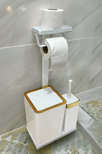 3'ü 1 Arada Banyo Seti Tuvalet Kağıtlık, Düz Çöp Kovası Ve Tuvalet Fırça Takımı