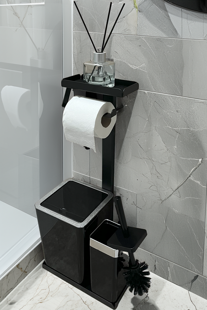 3'ü 1 Arada Banyo Seti Tuvalet Kağıtlık, Düz Çöp Kovası Ve Tuvalet Fırça Takımı