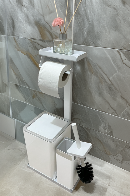 3'ü 1 Arada Banyo Seti Tuvalet Kağıtlık, Düz Çöp Kovası Ve Tuvalet Fırça Takımı