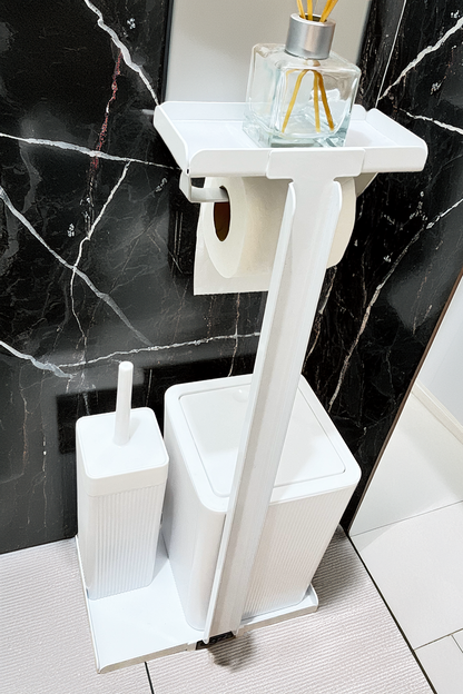 3'ü 1 Arada Banyo Seti Tuvalet Kağıtlık, Çizgili Çöp Kovası Ve Tuvalet Fırça Takımı
