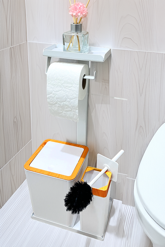 3'ü 1 Arada Banyo Seti Tuvalet Kağıtlık, Çizgili Çöp Kovası Ve Tuvalet Fırça Takımı