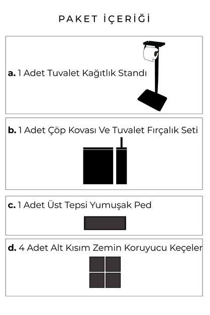 3'ü 1 Arada Banyo Seti Tuvalet Kağıtlık, Düz Çöp Kovası Ve Tuvalet Fırça Takımı